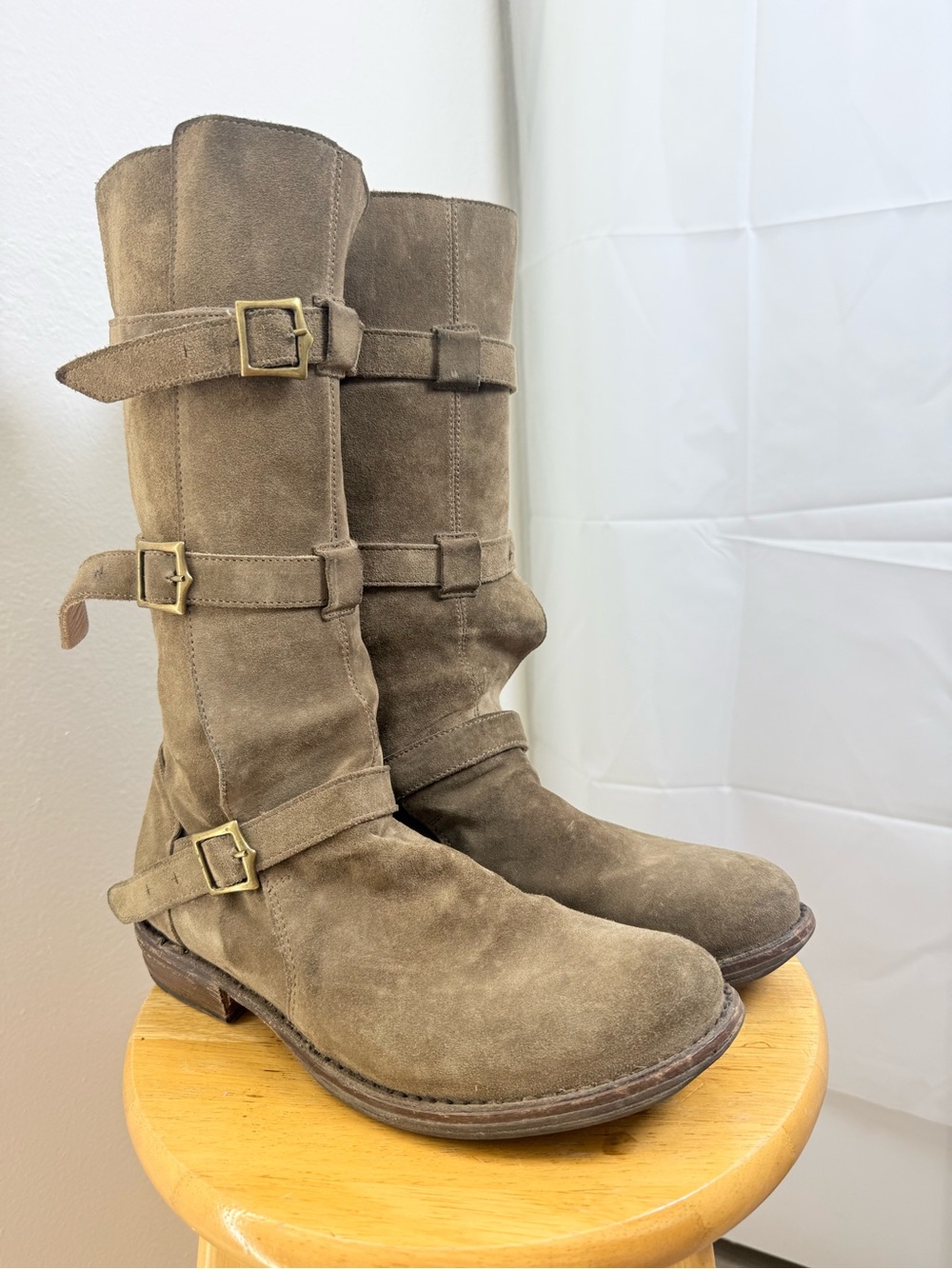 Fiorentini + Baker Eternity 7040 Suede Moto Buckle Boots Taupe EU 40 US 10